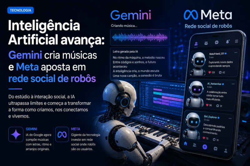 Inteligência Artificial avança: Gemini cria músicas e Meta aposta em rede social de robôs